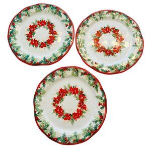 Southern Living Dillards Italy Poinsettia Christmas Dessert Plates 8" Set of 3